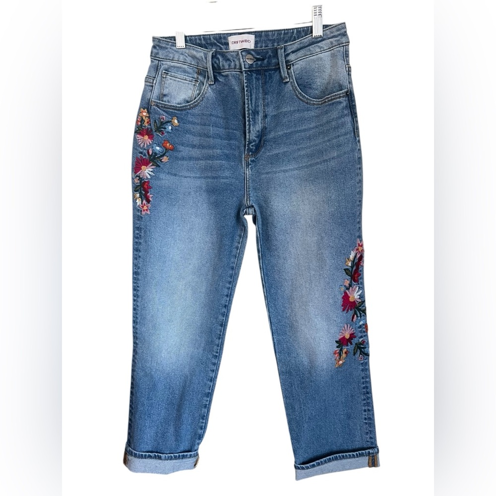 Driftwood Medium Wash Stella Embroidered Denim Blue jeans Size 27/26 free People